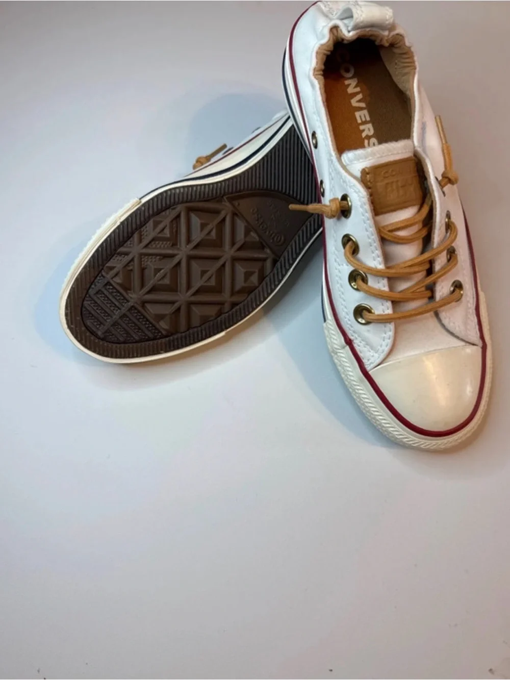 Women White Canvas Low-Top Sneakers with Tan Laces